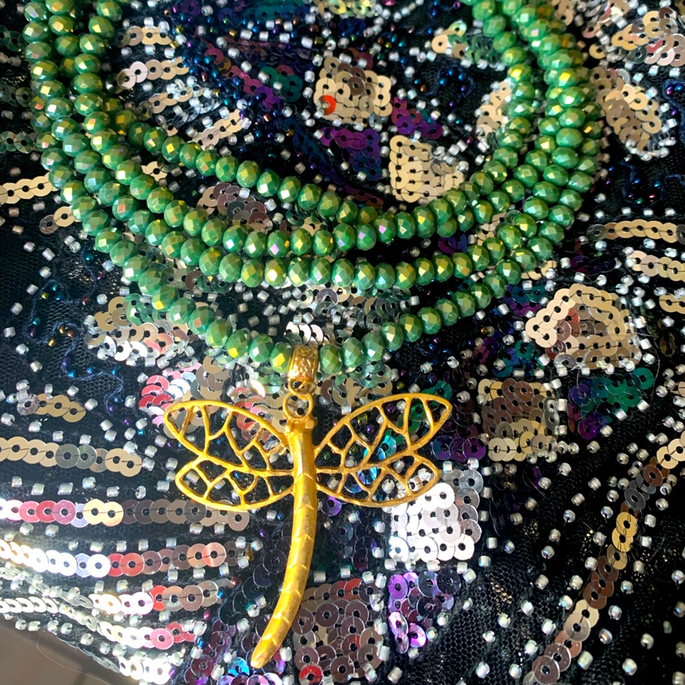 Beautiful green beaded necklace and matching bracelet